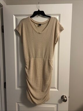 Beige Textured V-Neck Women’s Dress